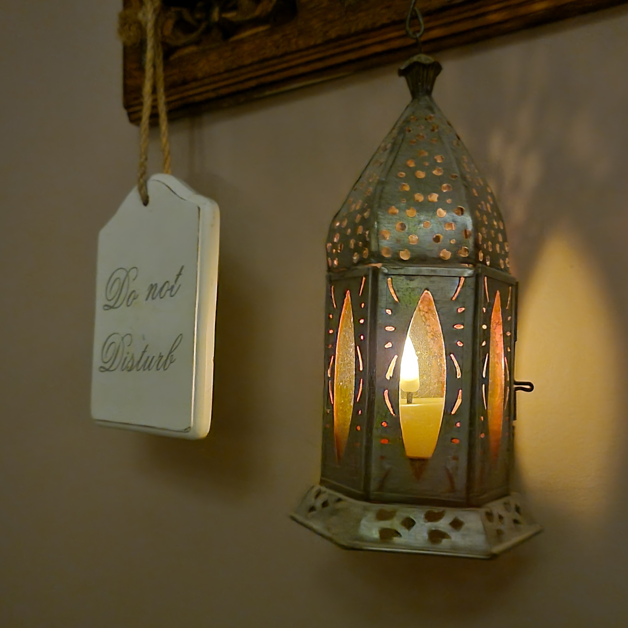 Do not disturb sign with lantern massage room
